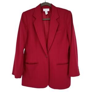 VTG Lands' End Women's Wool Cashmere Blazer Jacket Size 8 Petite Red Lined EUC‎